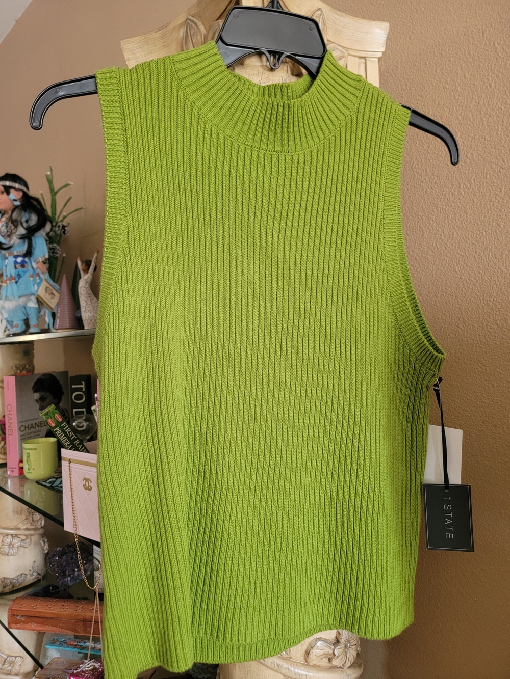 1. State Ribbed Mock Neck Tank in Lime Green